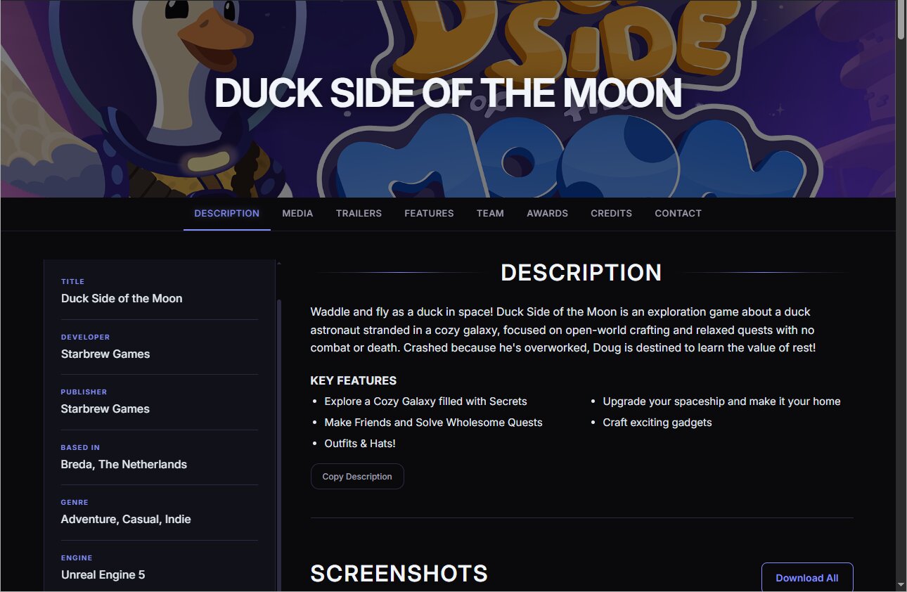 Duck Side of the Moon press kit example - explore a cozy galaxy filled with secrets